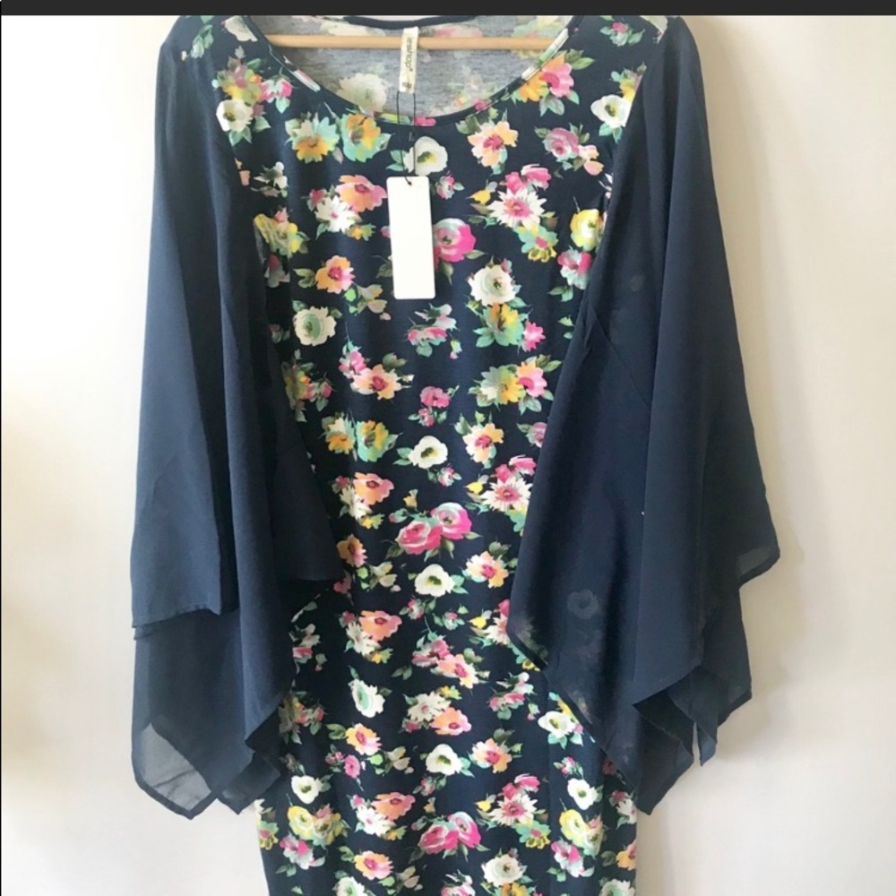 Navy Floral Batwing Dress